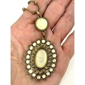 Lucky Brand Pendant Necklace Gold Tone 16” Bead Chain Iridescent Oval & Round